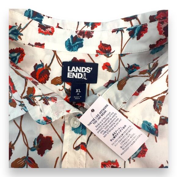 Lands' End Roll-Tab Poplin Boyfriend Tunic Shirt Size XL Cream Blue Ombre - Picture 9 of 13